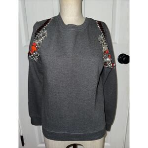 HEMANT & NANDITA Bejeweled‎ Studded Crewneck Sweatshirt Size XS Gray